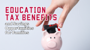 Pink piggy bank wearing a graduation cap, representing education tax benefits and savings opportunities for families.