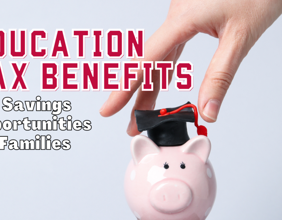 Pink piggy bank wearing a graduation cap, representing education tax benefits and savings opportunities for families.